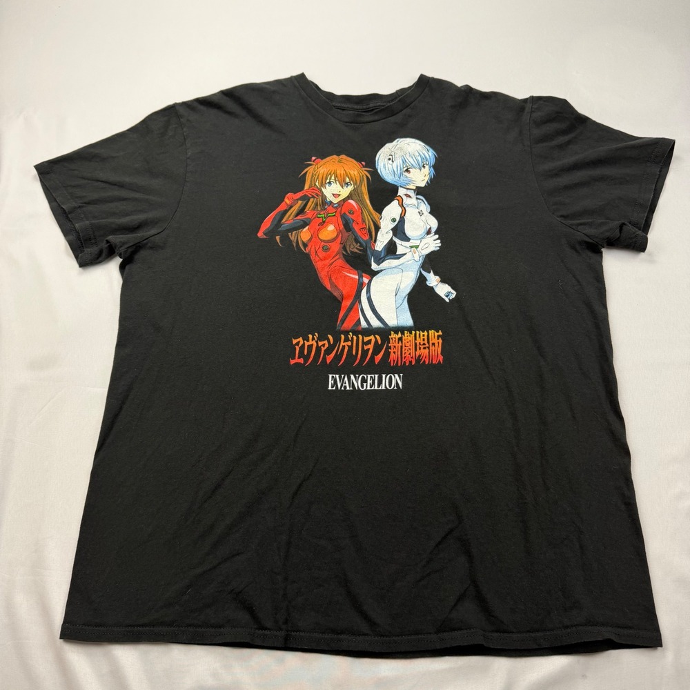 Evangelion Graphic T-Shirt Mens XL Black Asuka Rei Anime Manga Short Sleeve Tee